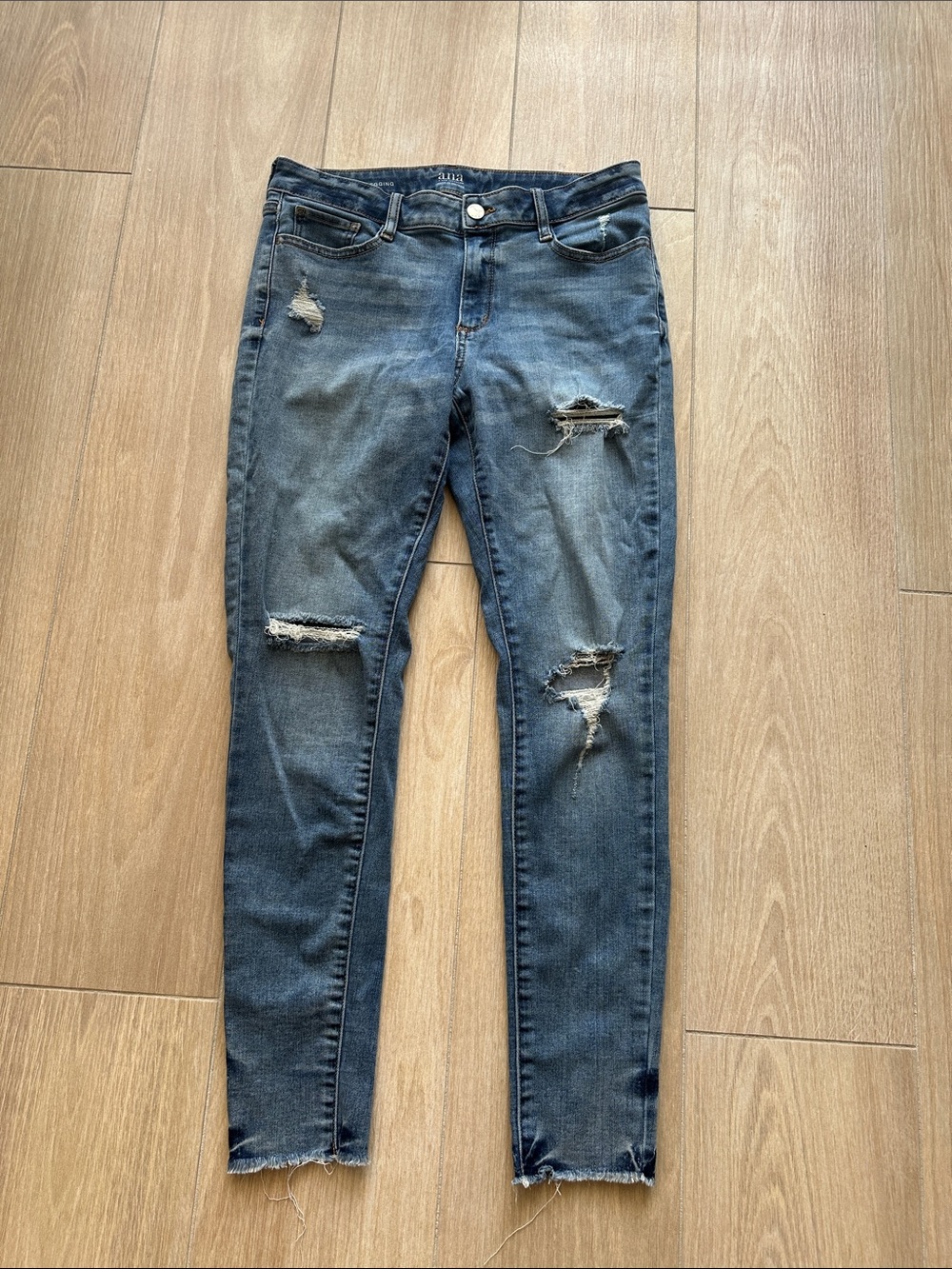 a.n.a Dark Blue Distressed Skinny Jeans